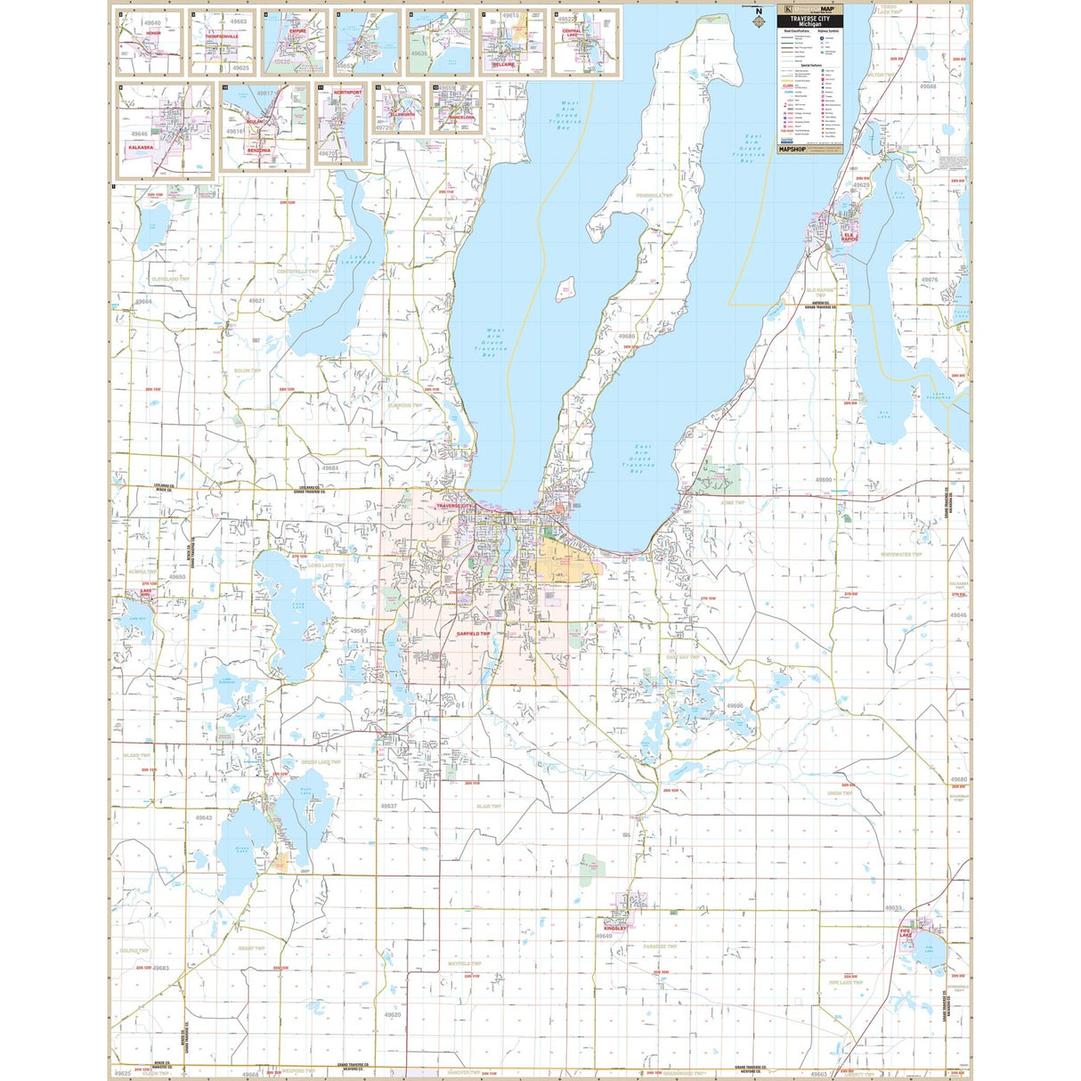Traverse City & Grand Traverse County, MI Wall Map - Ultimate Globes - POD - KA - C - MI - TRAVERSECITY - PAPER - Ultimate Globes