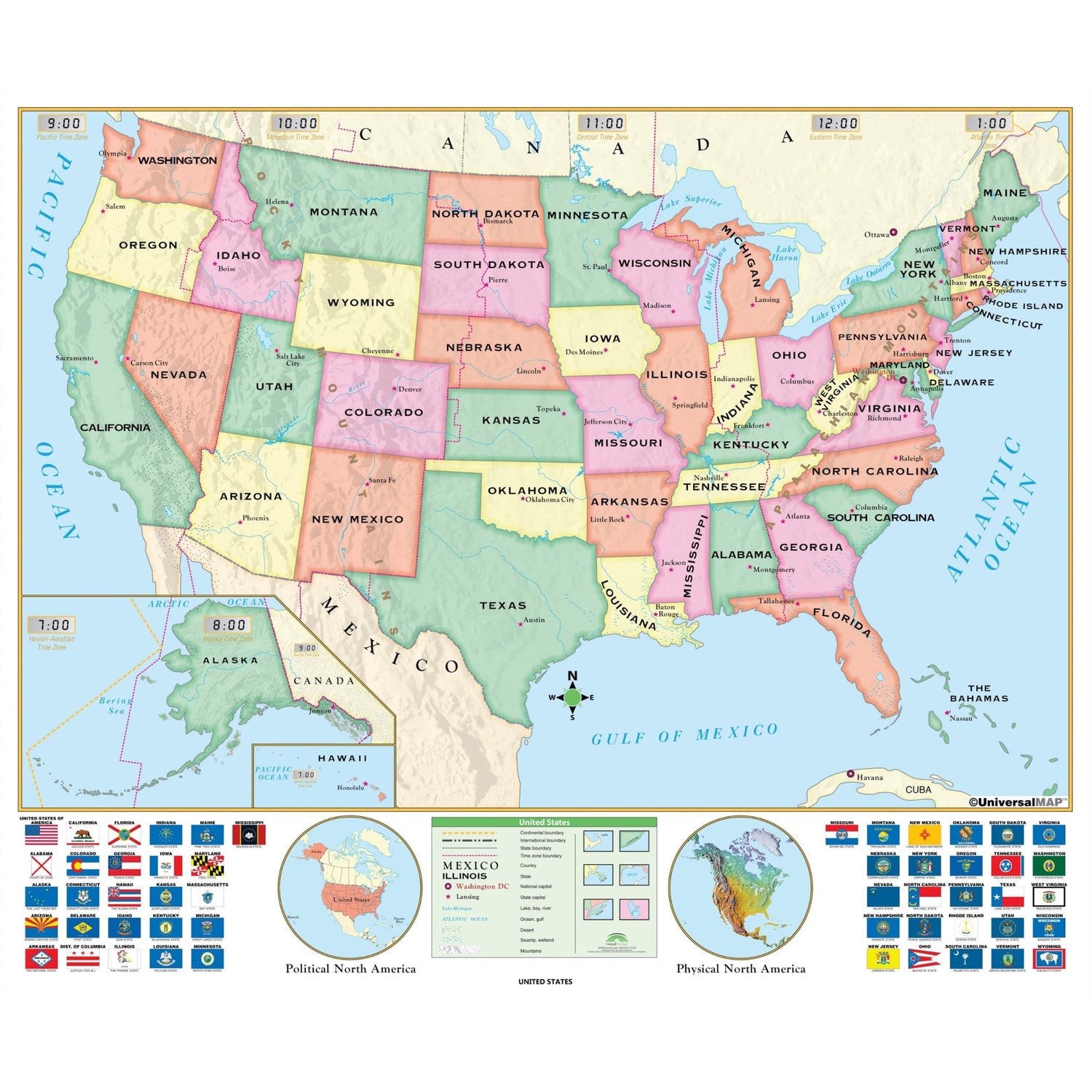 United States Beginner Wall Map - Ultimate Globes - POD - KA - US - BGNR - 50X42 - PAPER - Ultimate Globes