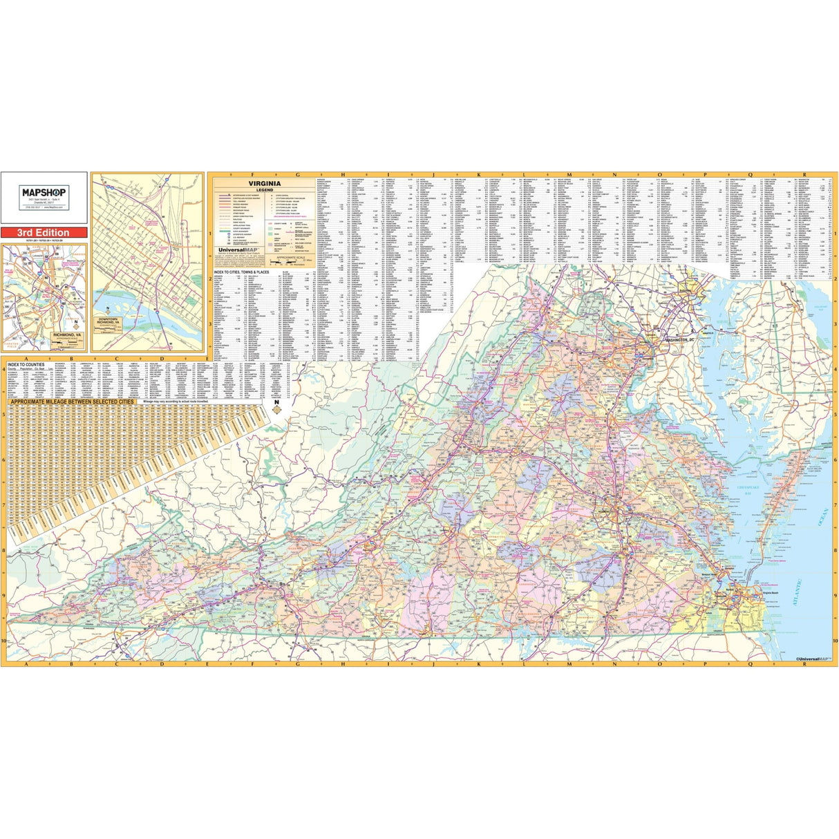 Virginia State Wall Map - Ultimate Globes - POD - KA - S - VA - WALL - PAPER - Ultimate Globes