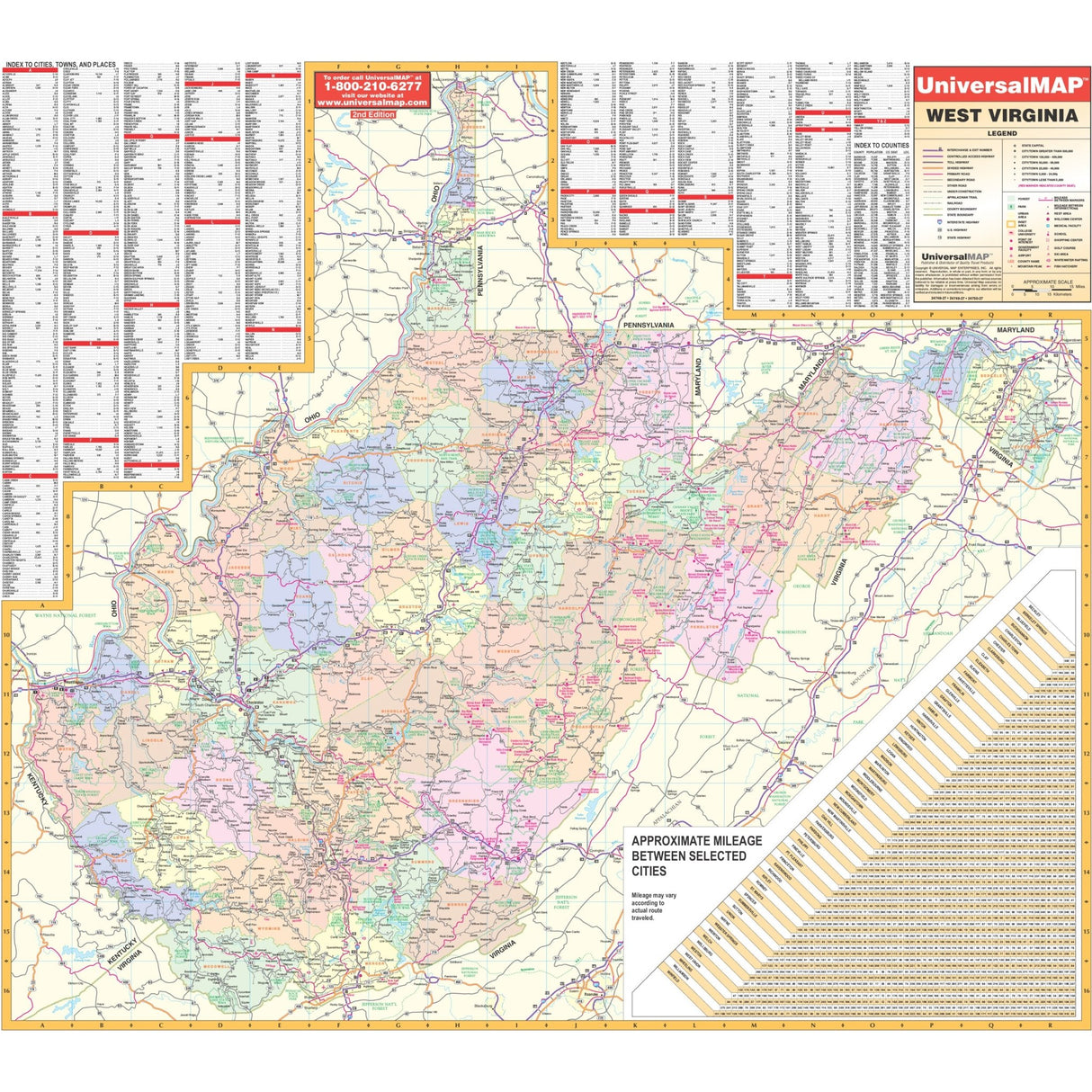West Virginia State Wall Map - Ultimate Globes - POD - KA - S - WV - WALL - PAPER - Ultimate Globes