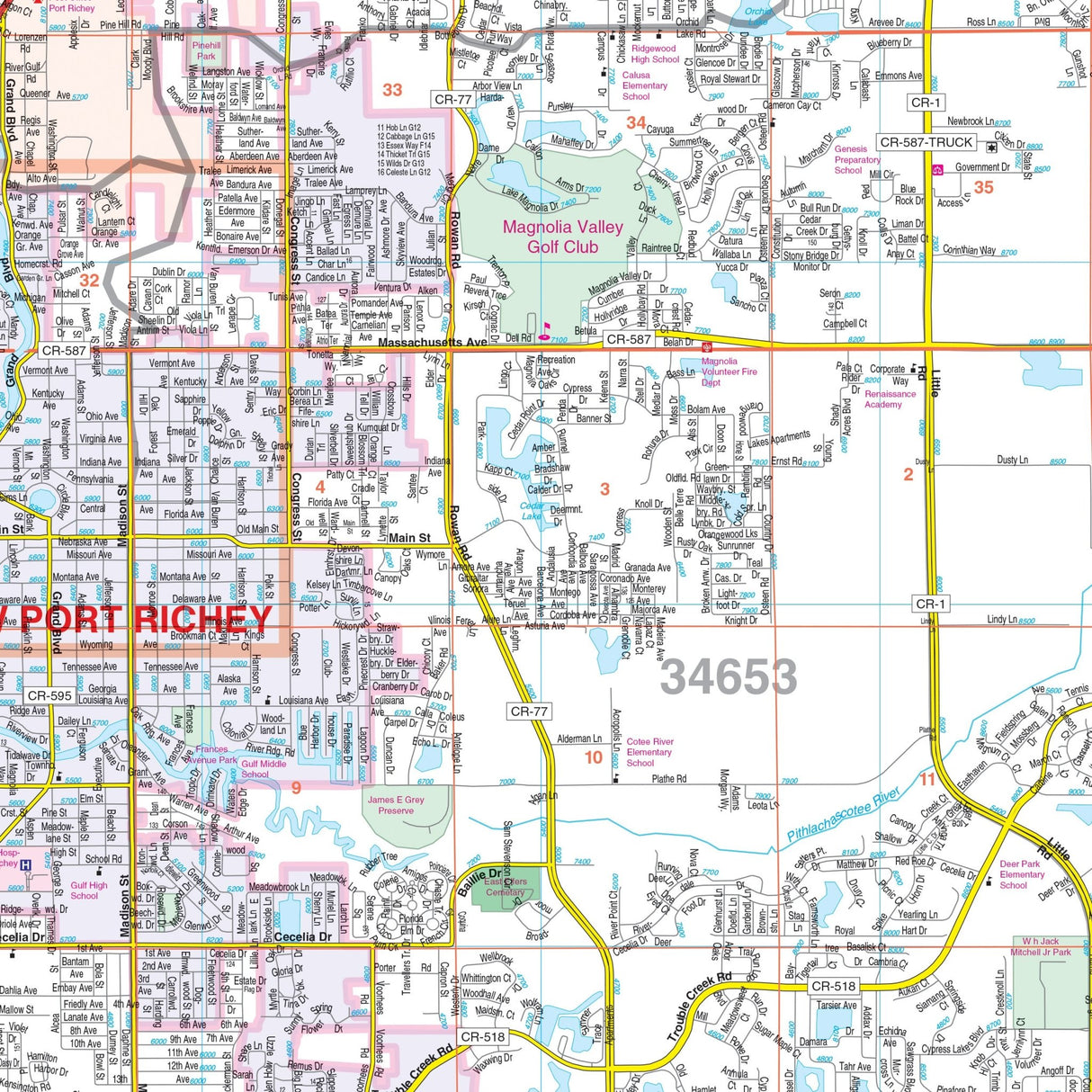 Western Pasco County, FL Wall Map - Ultimate Globes - POD - KA - C - FL - PASCOWEST - PAPER - Ultimate Globes