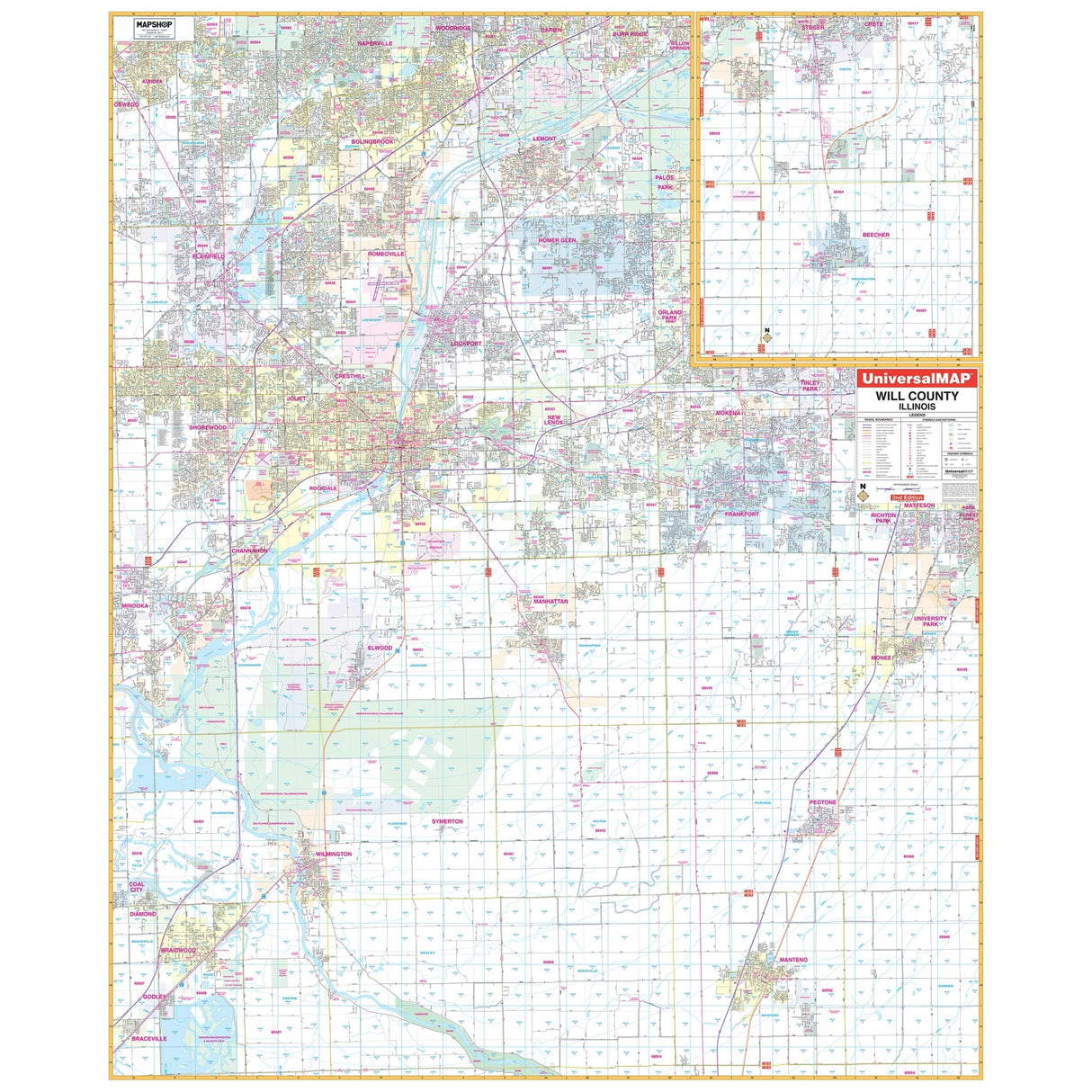 Will County, IL Wall Map - Ultimate Globes - POD - KA - C - IL - WILL - PAPER - Ultimate Globes