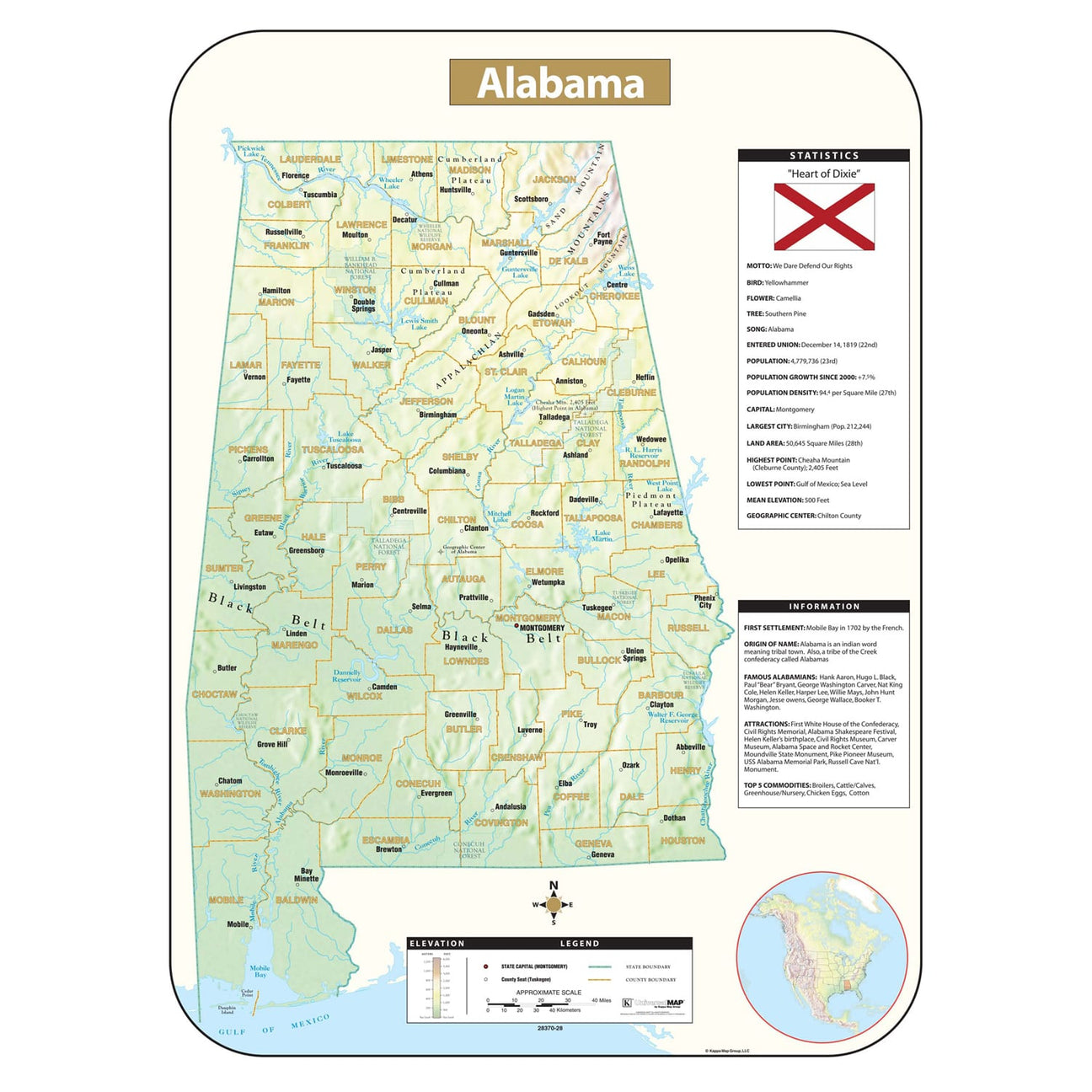 Alabama Wall Maps - Ultimate Globes