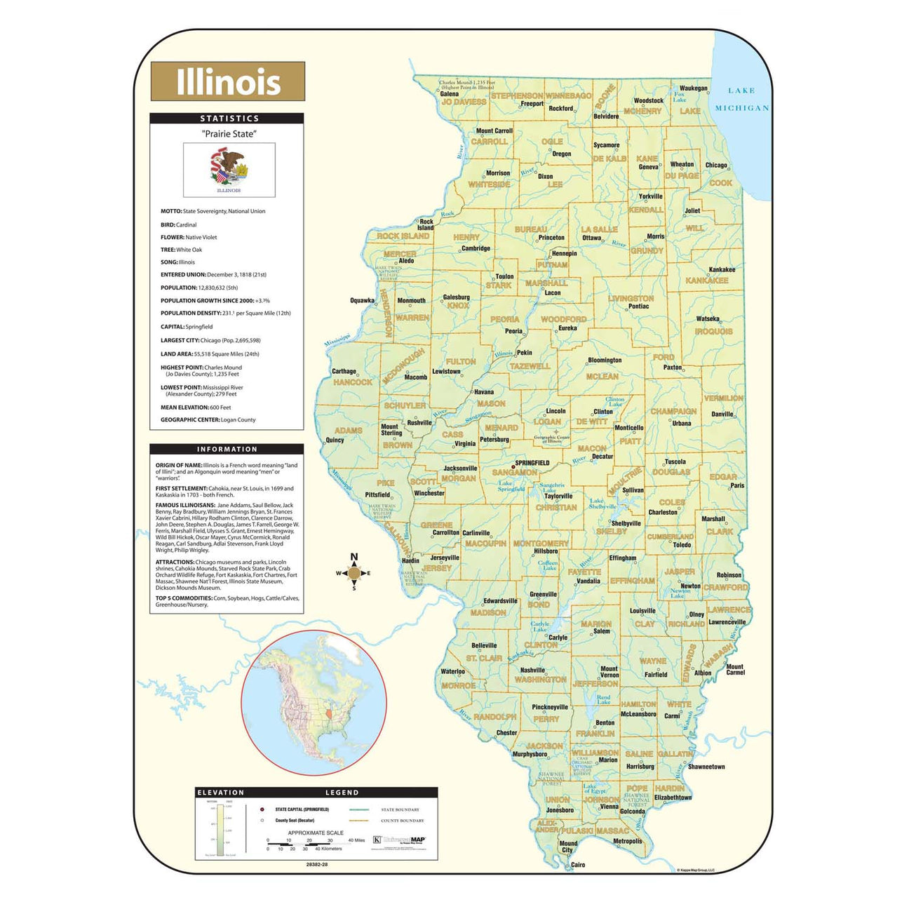 Illinois Wall Maps - Ultimate Globes