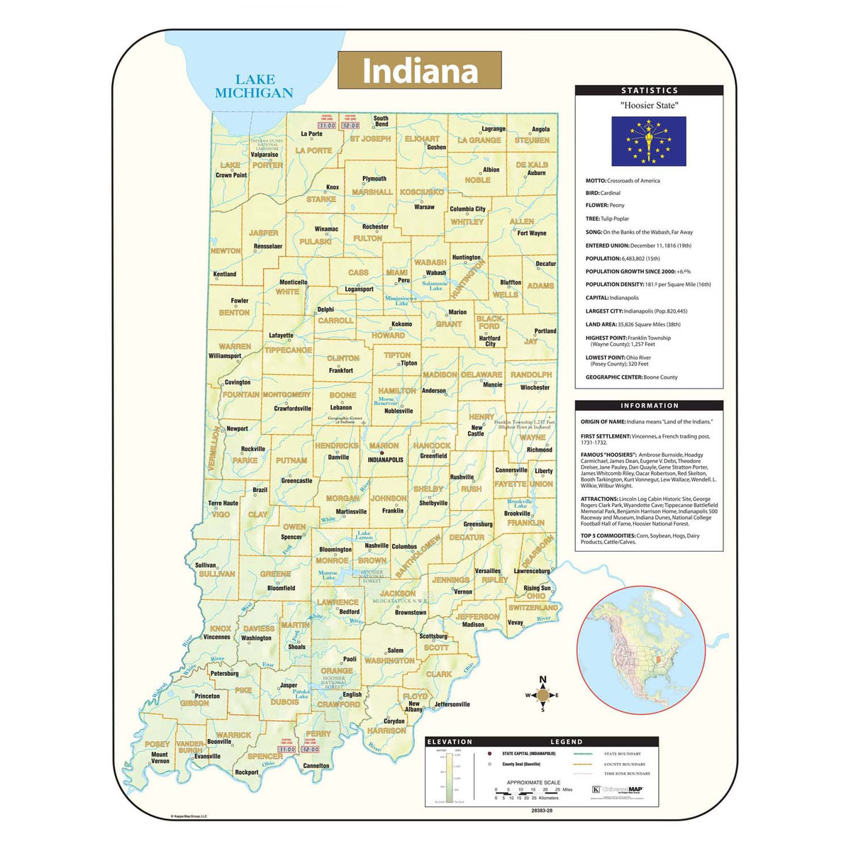 Map For Indiana Indiana State Wall Maps | Office & Classroom | Ultimate Globes