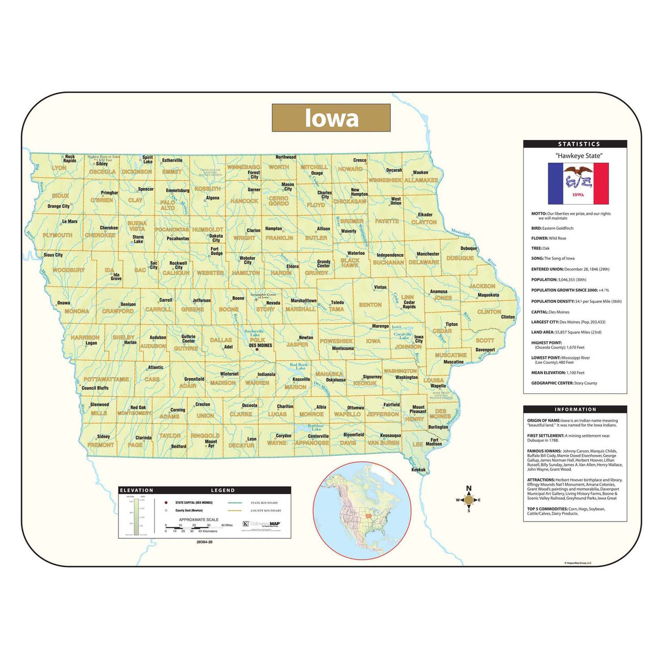 Iowa Wall Maps - Ultimate Globes
