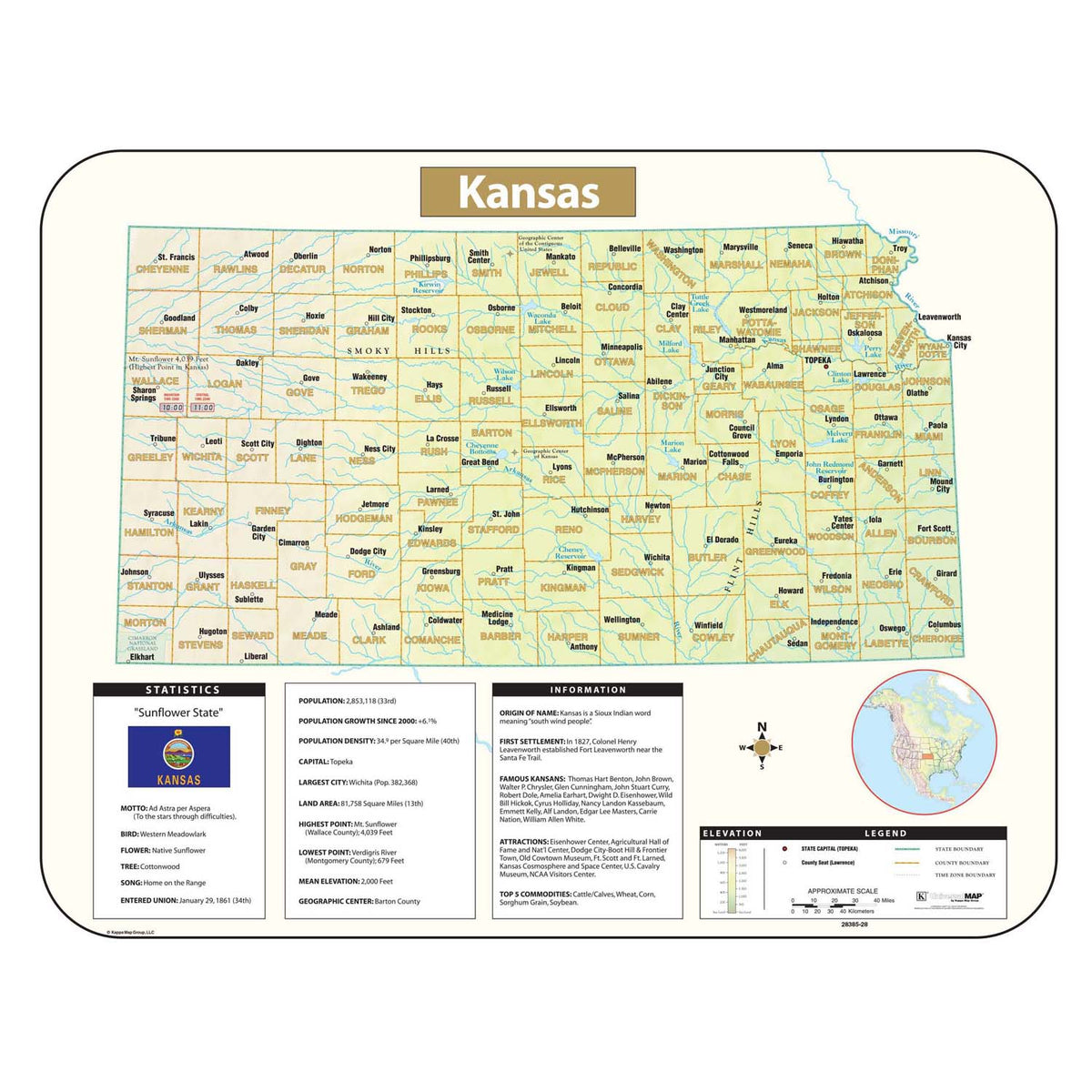 Basic Kansas Map Kansas State Wall Maps | Office & Classroom | Ultimate Globes