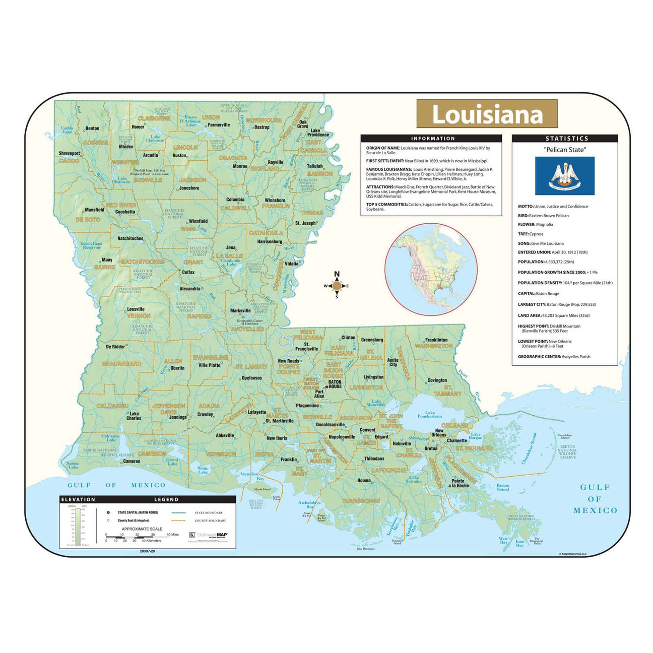 Louisiana Wall Maps - Ultimate Globes