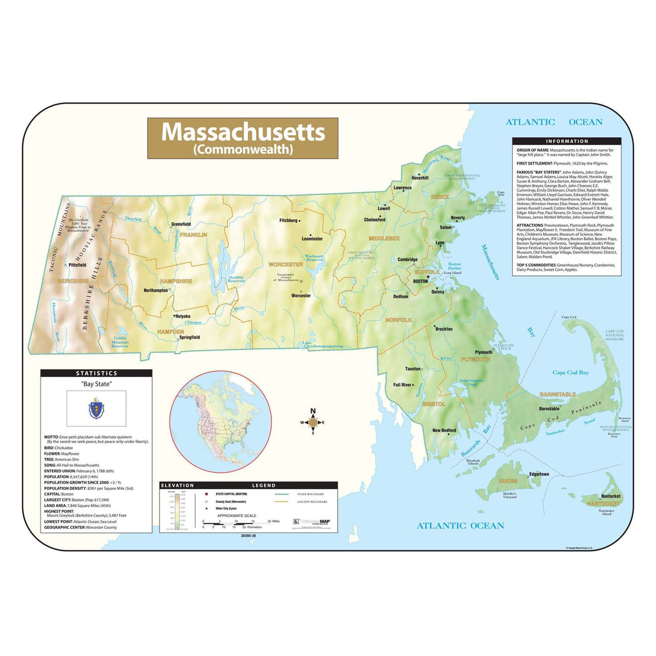 Massachusetts Wall Maps - Ultimate Globes