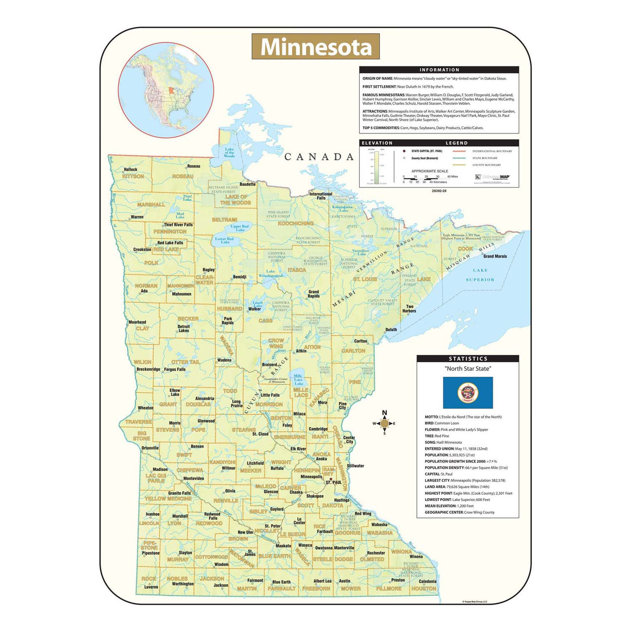 Minnesota Wall Maps - Ultimate Globes