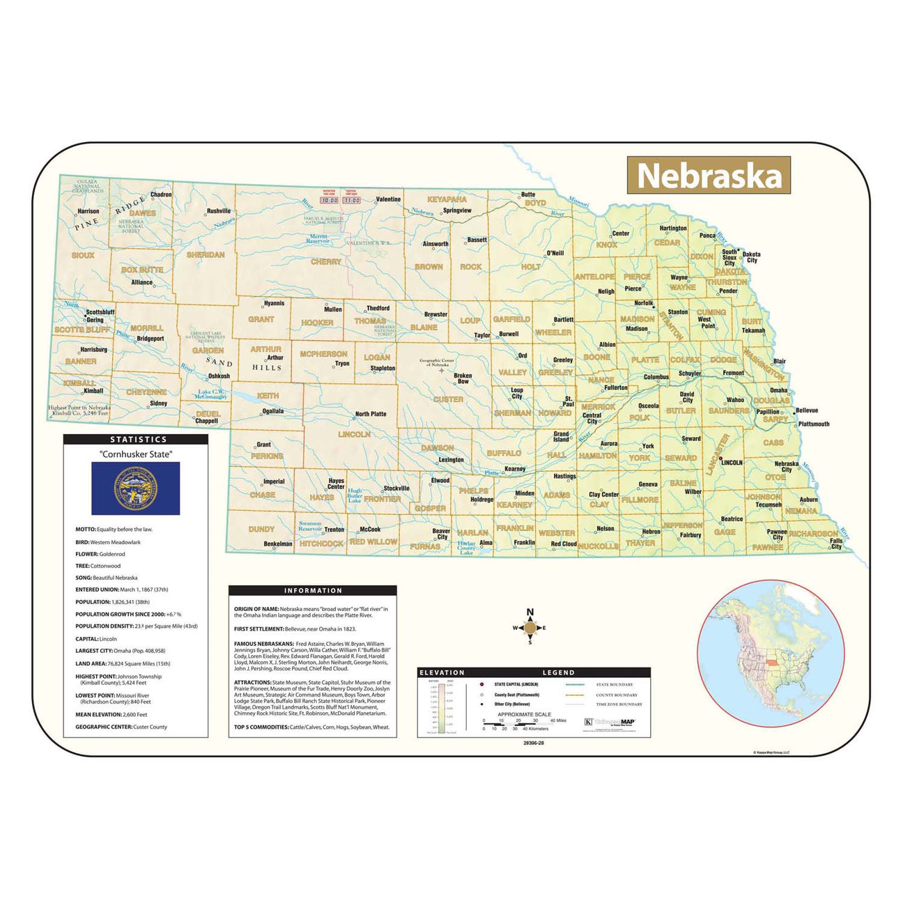 Nebraska Wall Maps - Ultimate Globes