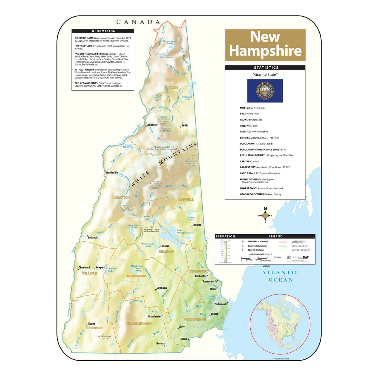 New Hampshire Wall Maps - Ultimate Globes