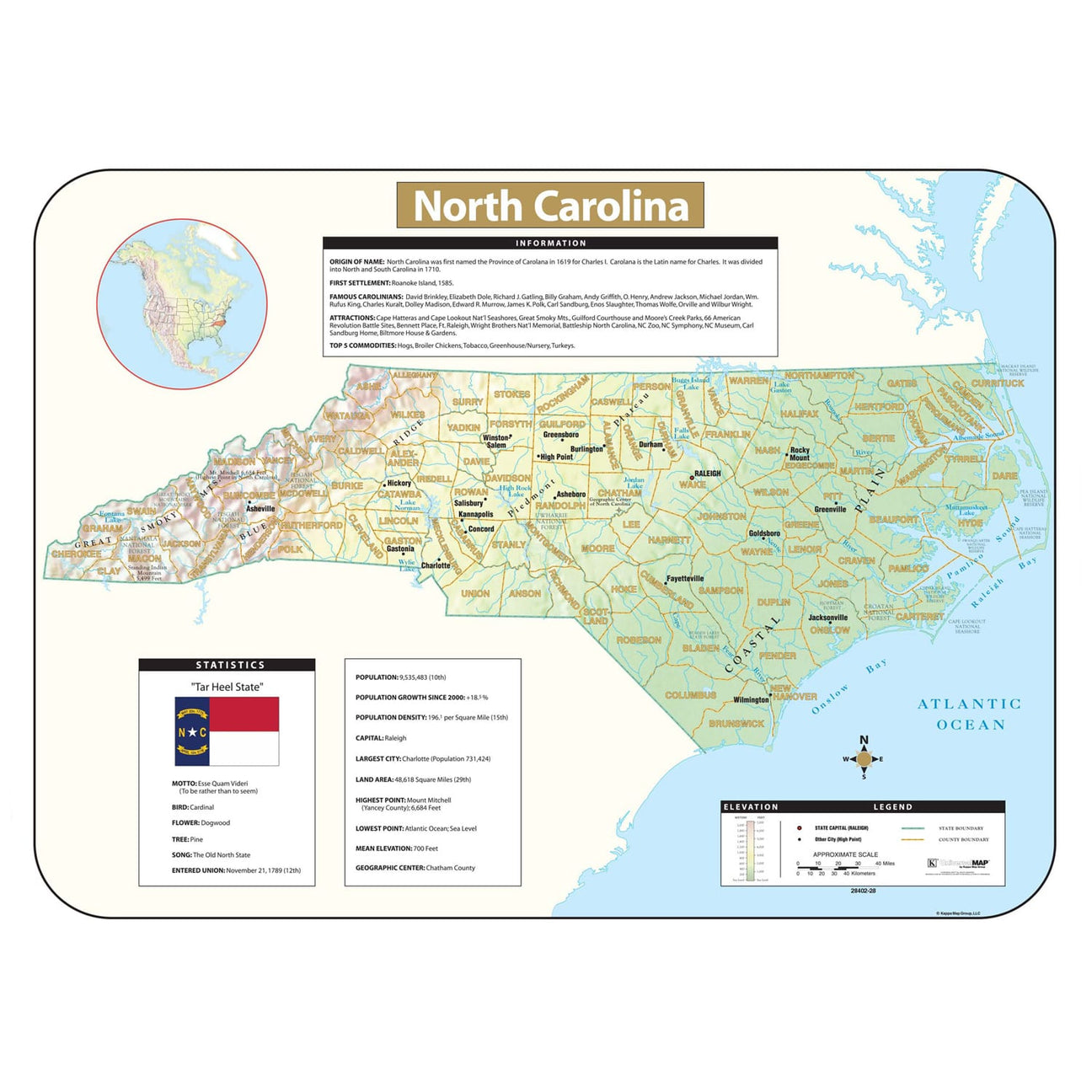 North Carolina Wall Maps - Ultimate Globes