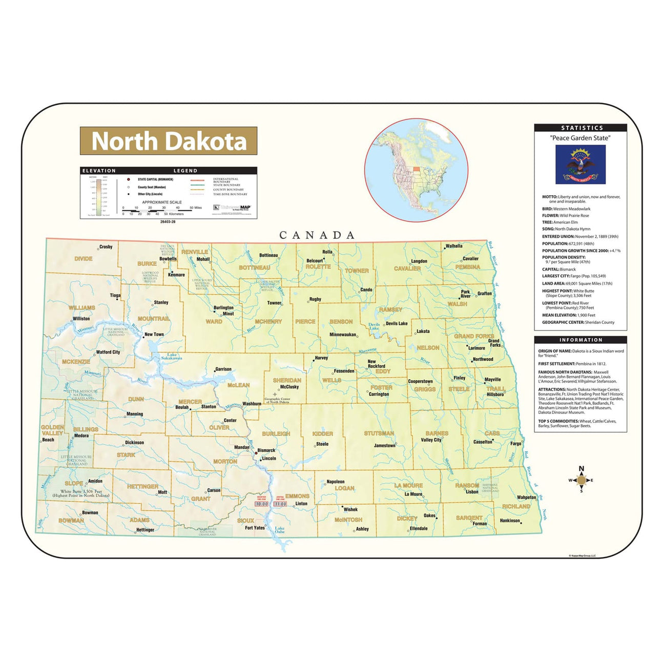 North Dakota Wall Maps - Ultimate Globes