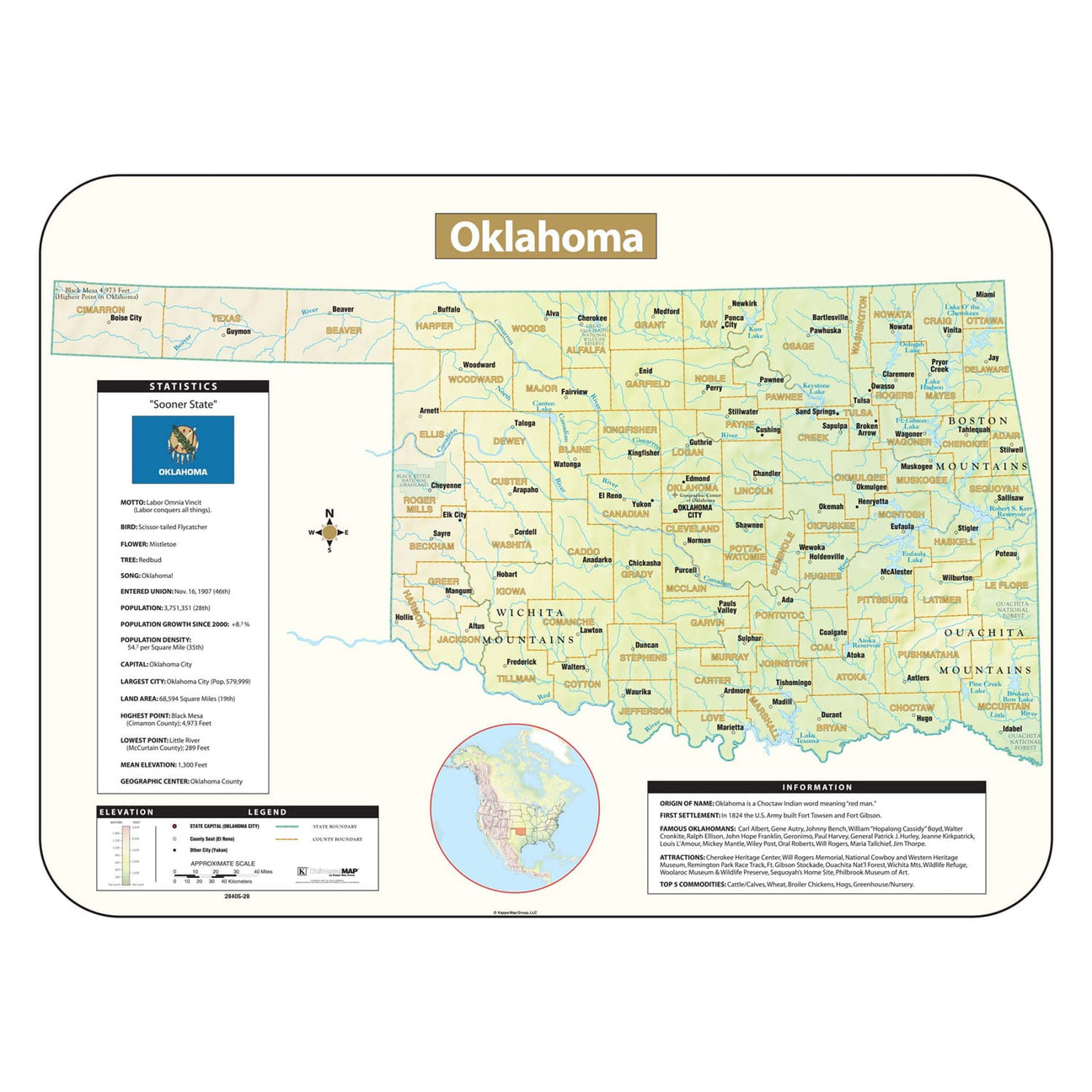 Oklahoma Wall Maps - Ultimate Globes
