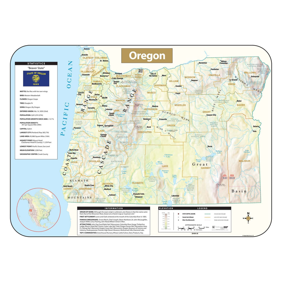 Map Oregon Overhead Oregon State Wall Maps | Office & Classroom | Ultimate Globes