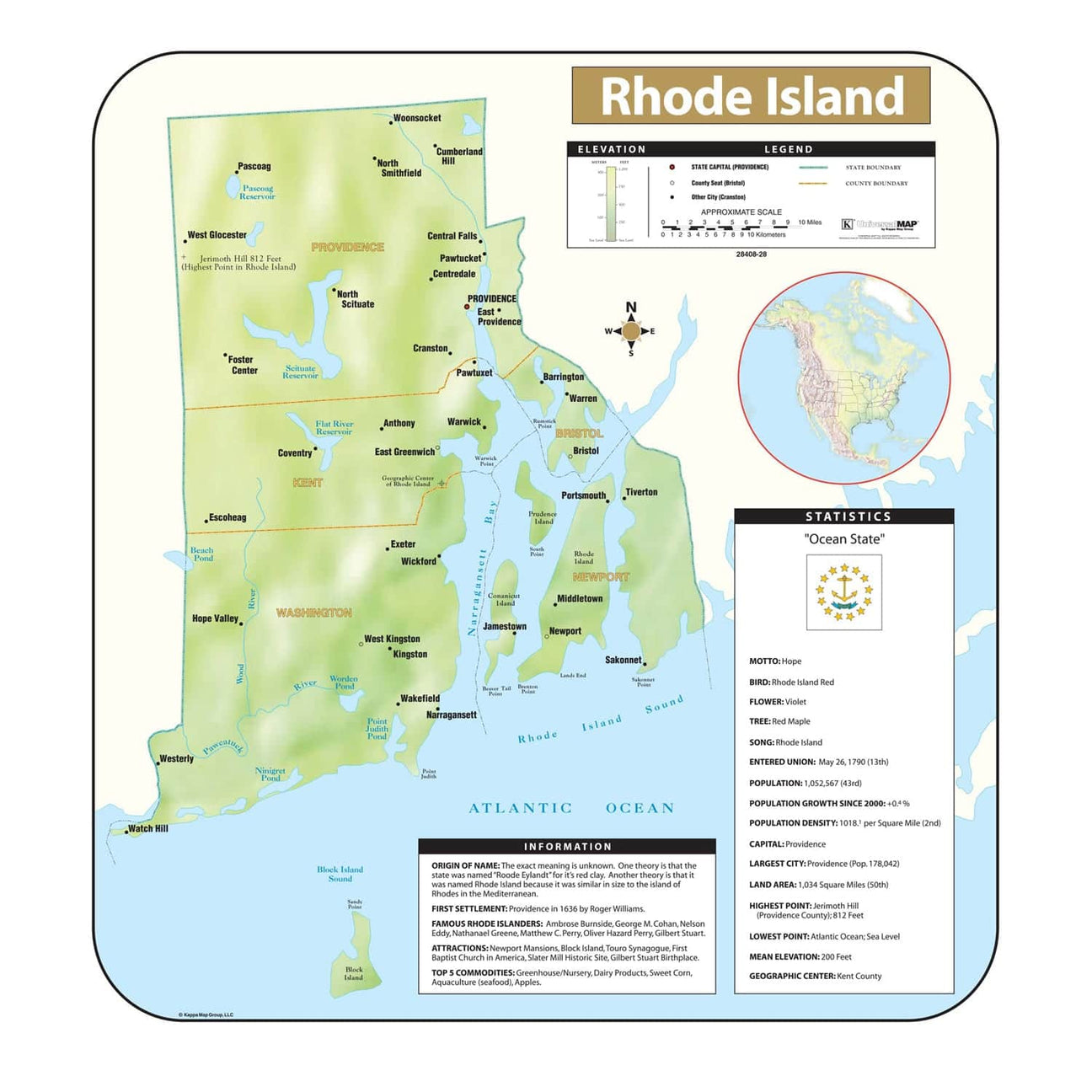 Rhode Island Wall Maps - Ultimate Globes