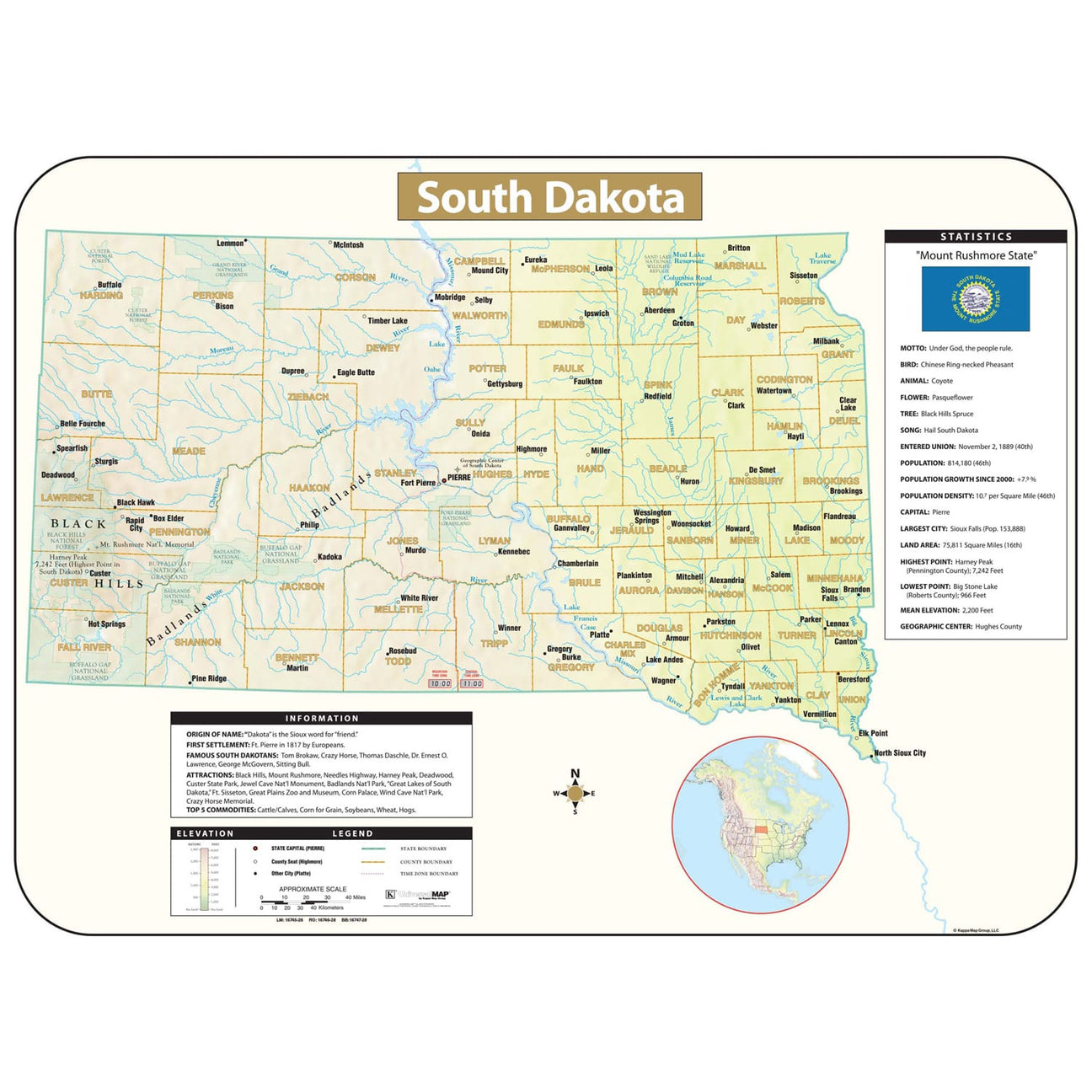 South Dakota Wall Maps - Ultimate Globes