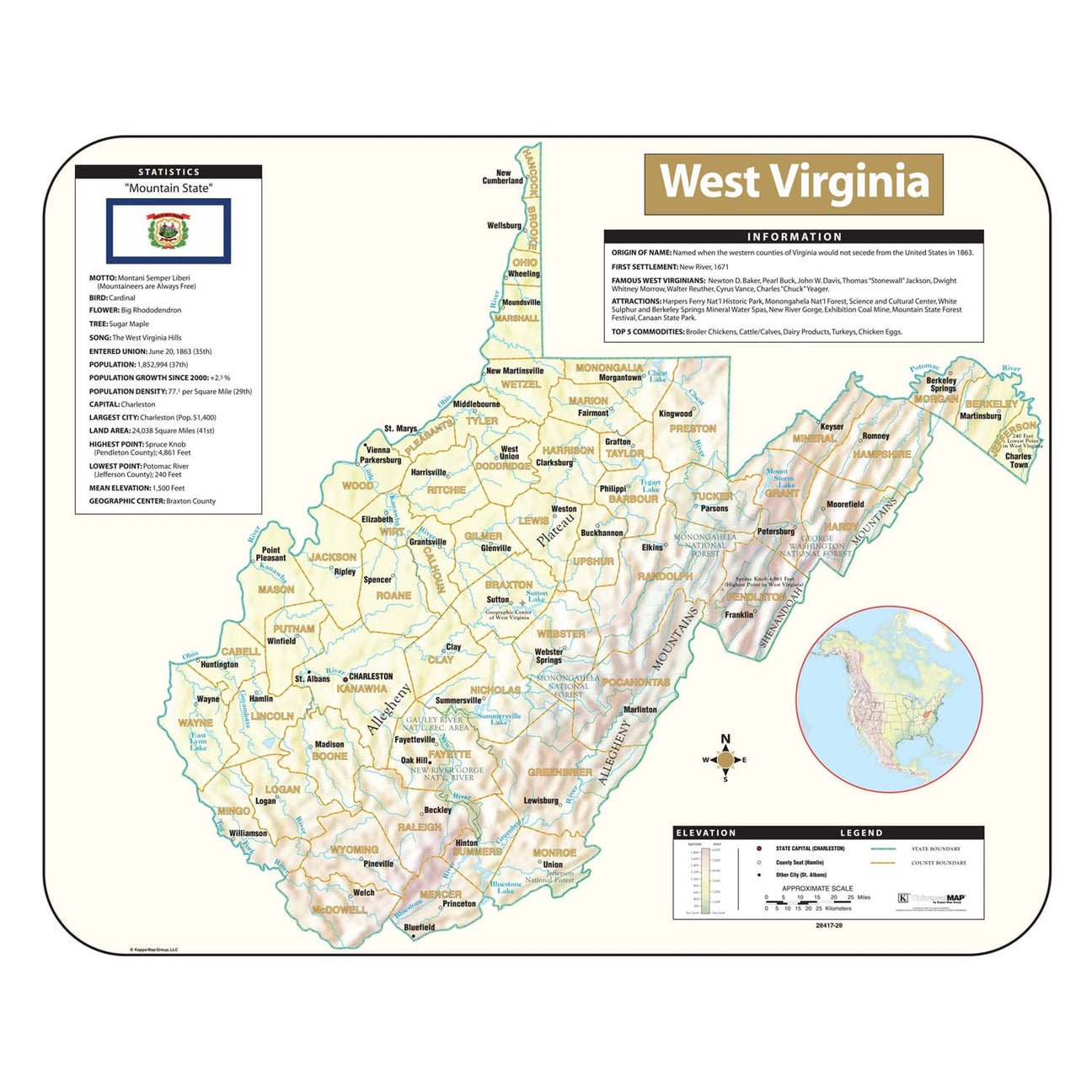 West Virginia Wall Maps - Ultimate Globes