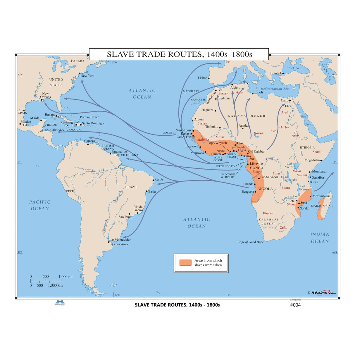 #004 Slave Trade Routes, 1400s-1800s - KA-HIST-004-LAMINATED - Ultimate Globes