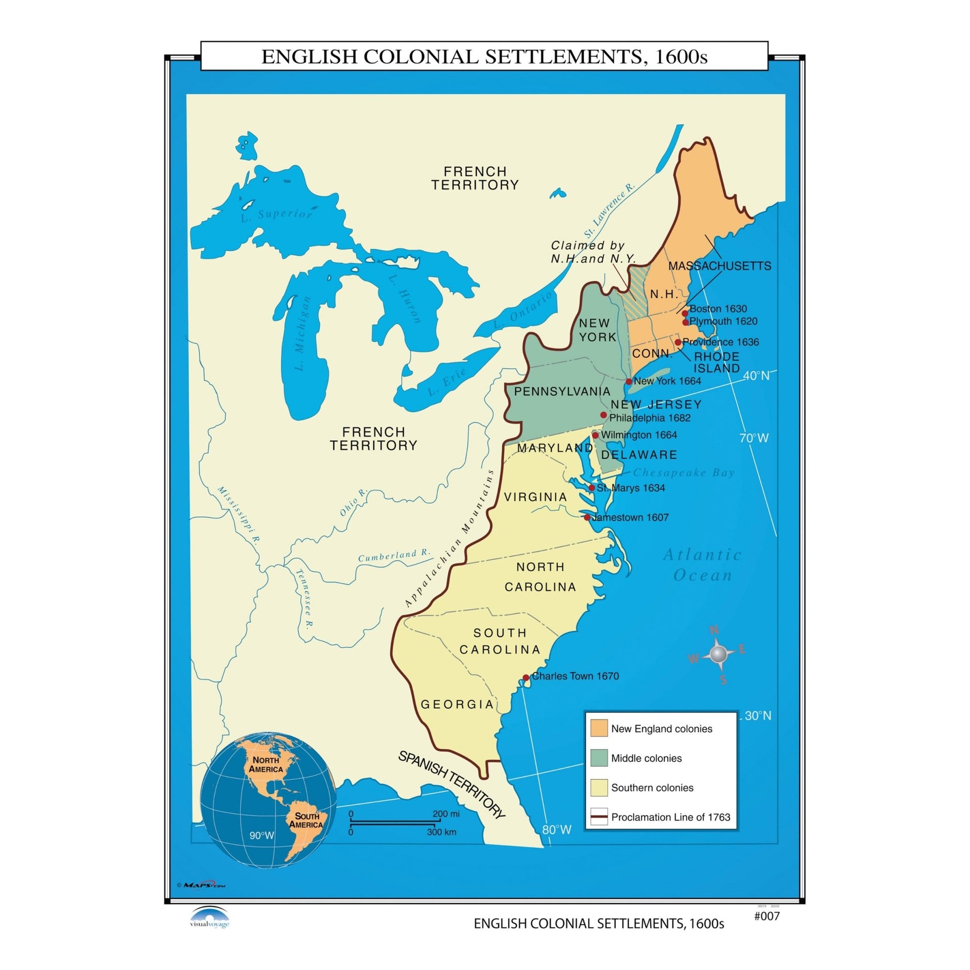 english-colonial-settlements-1600s-map-shop-us-world-history-maps-ultimate-globes