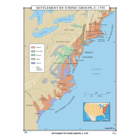 #012 Settlement by Ethnic Groups, 1755 - Ultimate Globes - POD - KA - HIST - 012 - PAPER - Ultimate Globes