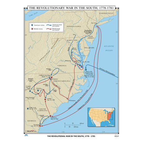 #014 The Revolutionary War in the South, 1778 - 1781 - Ultimate Globes - POD - KA - HIST - 014 - LAMINATED - Ultimate Globes