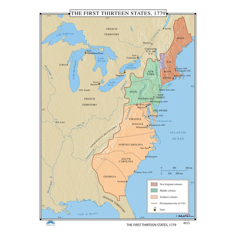 #015 The First Thirteen States, 1779 - KA-HIST-015-LAMINATED - Ultimate Globes