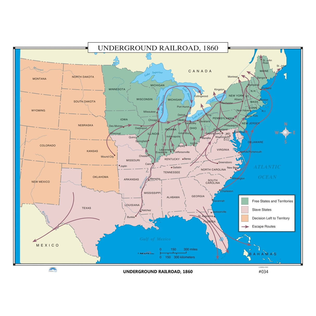 #034 Underground Railroad, 1860 - KA-HIST-034-LAMINATED - Ultimate Globes