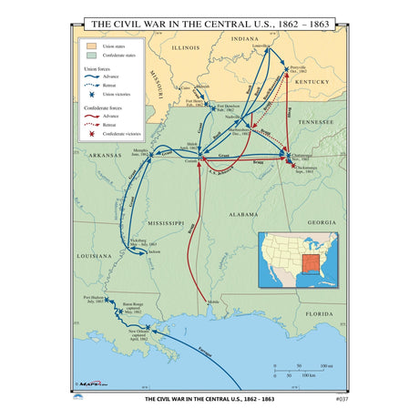 #037 The Civil War in the Central US, 1862 - 1863 - Ultimate Globes - POD - KA - HIST - 037 - LAMINATED - Ultimate Globes