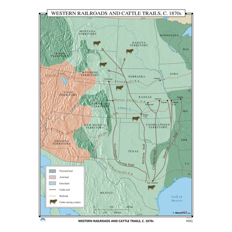 #041 Western Railroads & Cattle Trails, 1870s - KA-HIST-041-LAMINATED - Ultimate Globes