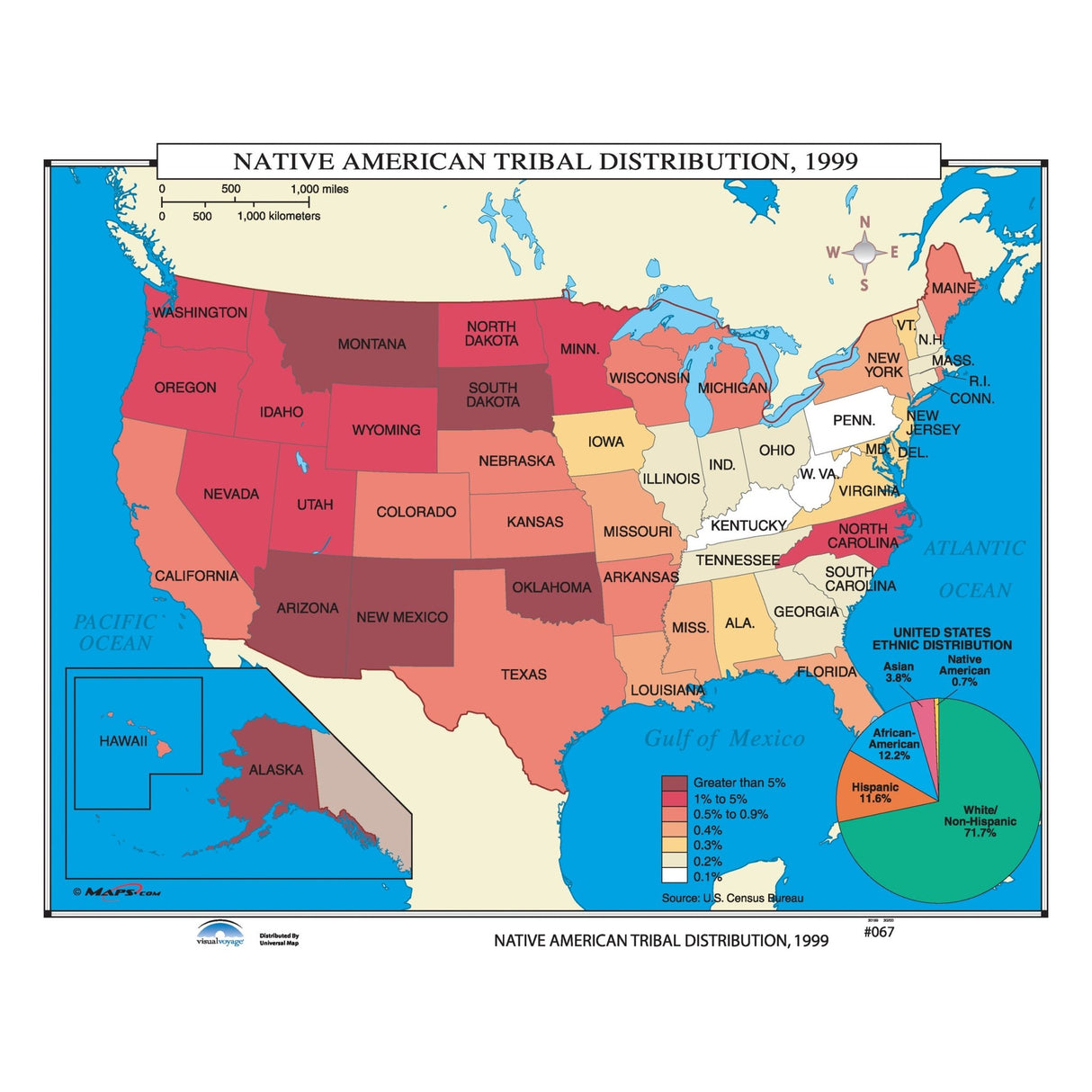 #067 Native American Tribal Distribution, 1999 - KA-HIST-067-LAMINATED - Ultimate Globes