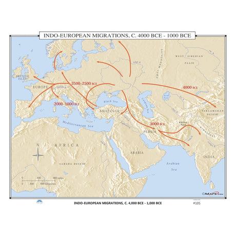 #105 Indo-European Migrations, 4000-1000 BCE - KA-HIST-105-LAMINATED - Ultimate Globes