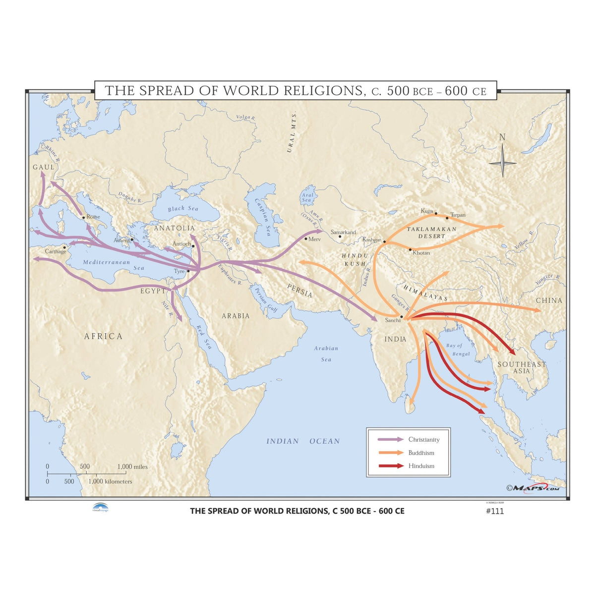 1500 Religious Map Spread of World Religions 500bce-600ce Map » Shop U.S. & World History ...