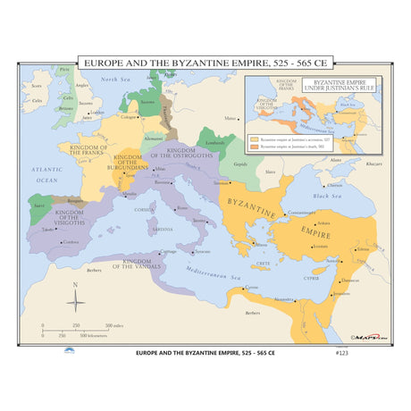 #123 Europe & the Byzantine Empire, 525-565 CE - KA-HIST-123-LAMINATED - Ultimate Globes