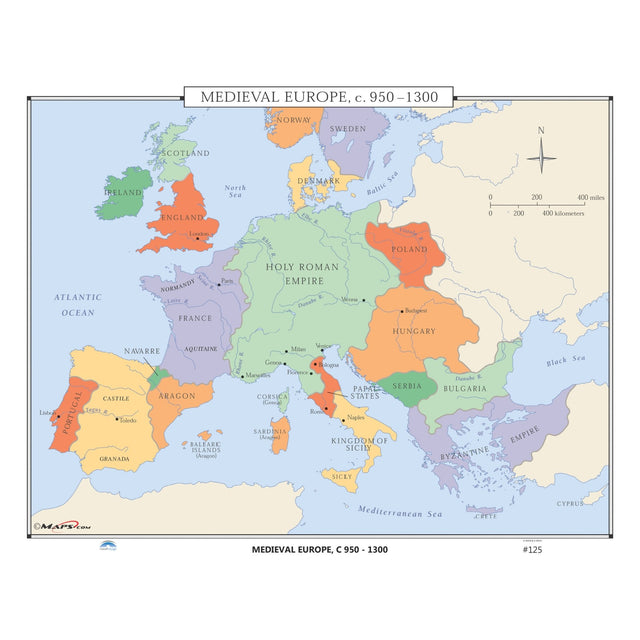 #125 Medieval Europe, 950-1300 - KA-HIST-125-LAMINATED - Ultimate Globes