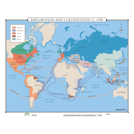 #147 Exploration & Colonization, 1700 - Ultimate Globes - POD - KA - HIST - 147 - LAMINATED - Ultimate Globes