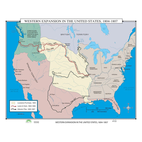 #153 Western Expansion in the US, 1804 - 1807 - Ultimate Globes - POD - KA - HIST - 153 - LAMINATED - Ultimate Globes