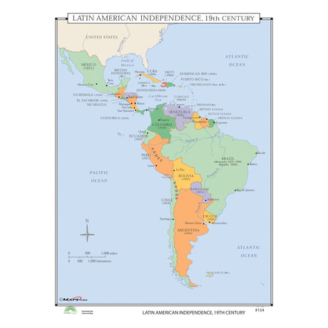 #154 Latin American Independence, 19th Century - Ultimate Globes - POD - KA - HIST - 154 - LAMINATED - Ultimate Globes