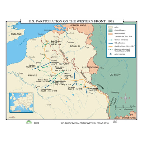 #164 US Participation on the Western Front, 1918 - Ultimate Globes - POD - KA - HIST - 164 - LAMINATED - Ultimate Globes