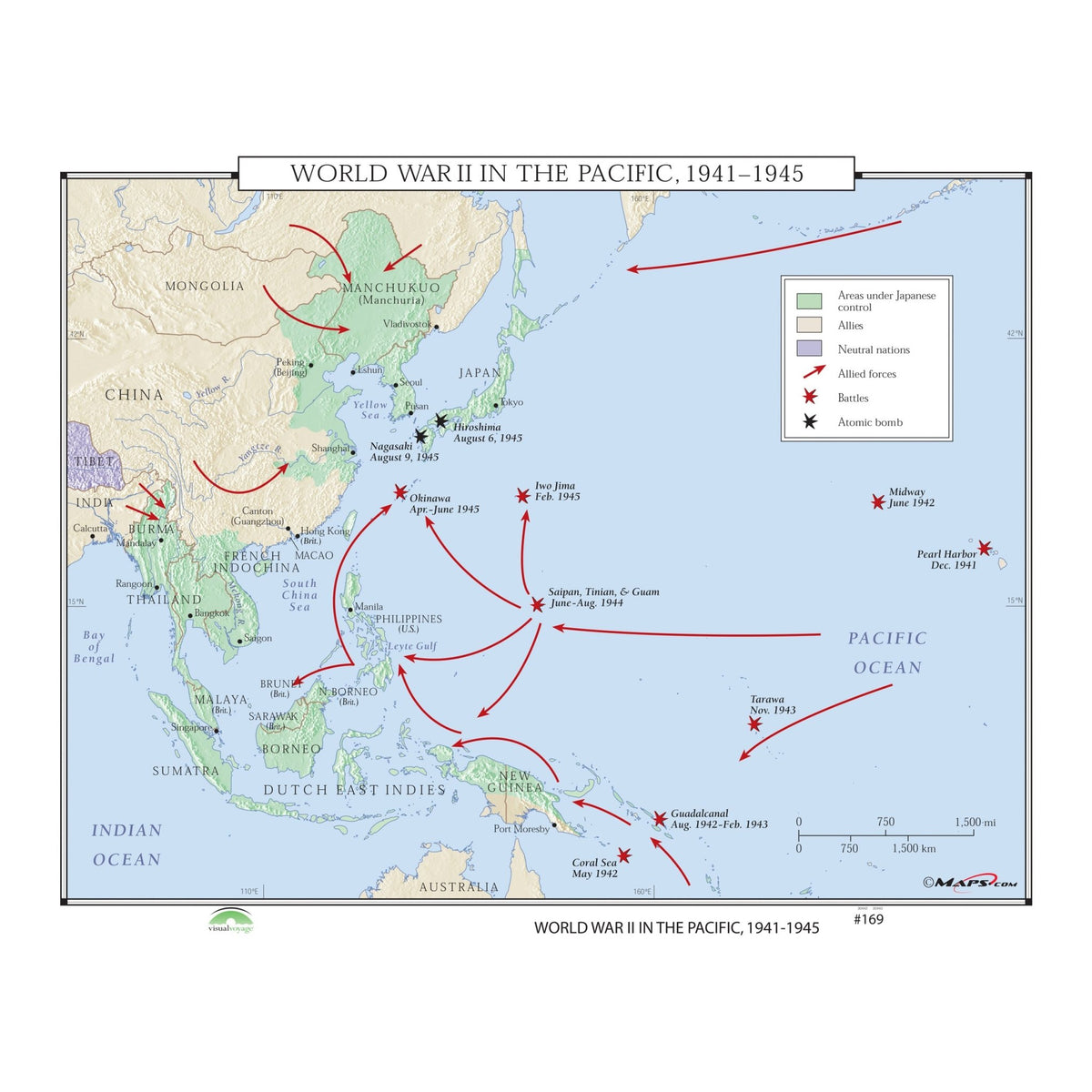 World War II - Pacific Theatre 1941 - 1945 Map » Shop U.S. & World ...