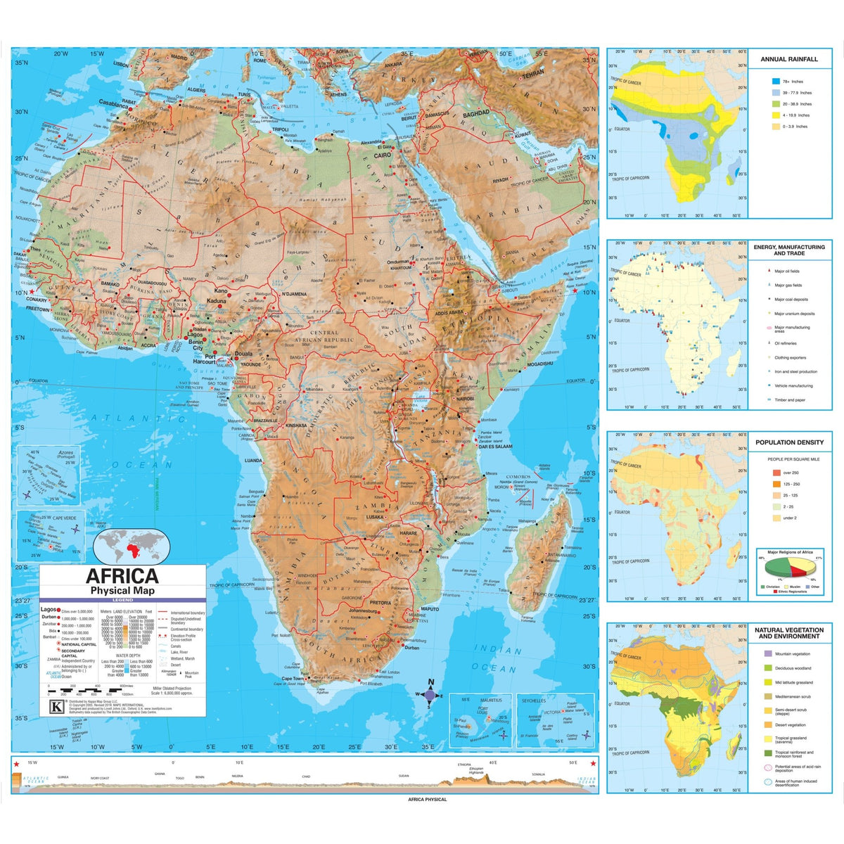 South Africa Physical Educational Wall Map From Academia Maps