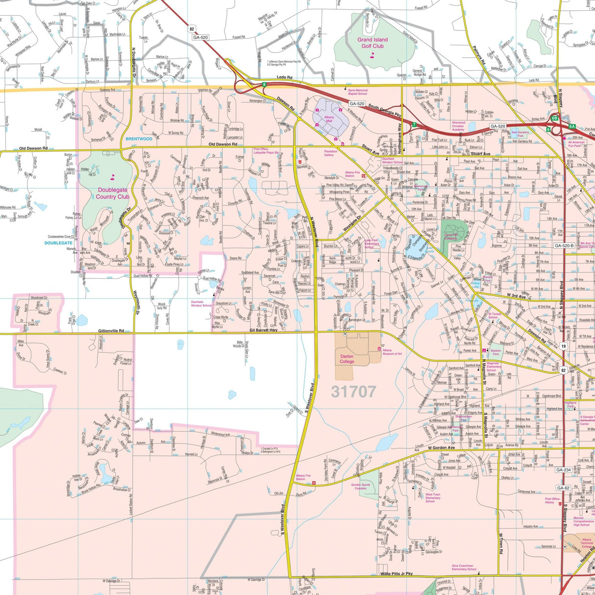 Albany & Dougherty County, GA Wall Map - KA-C-GA-ALBANY-PAPER - Ultimate Globes