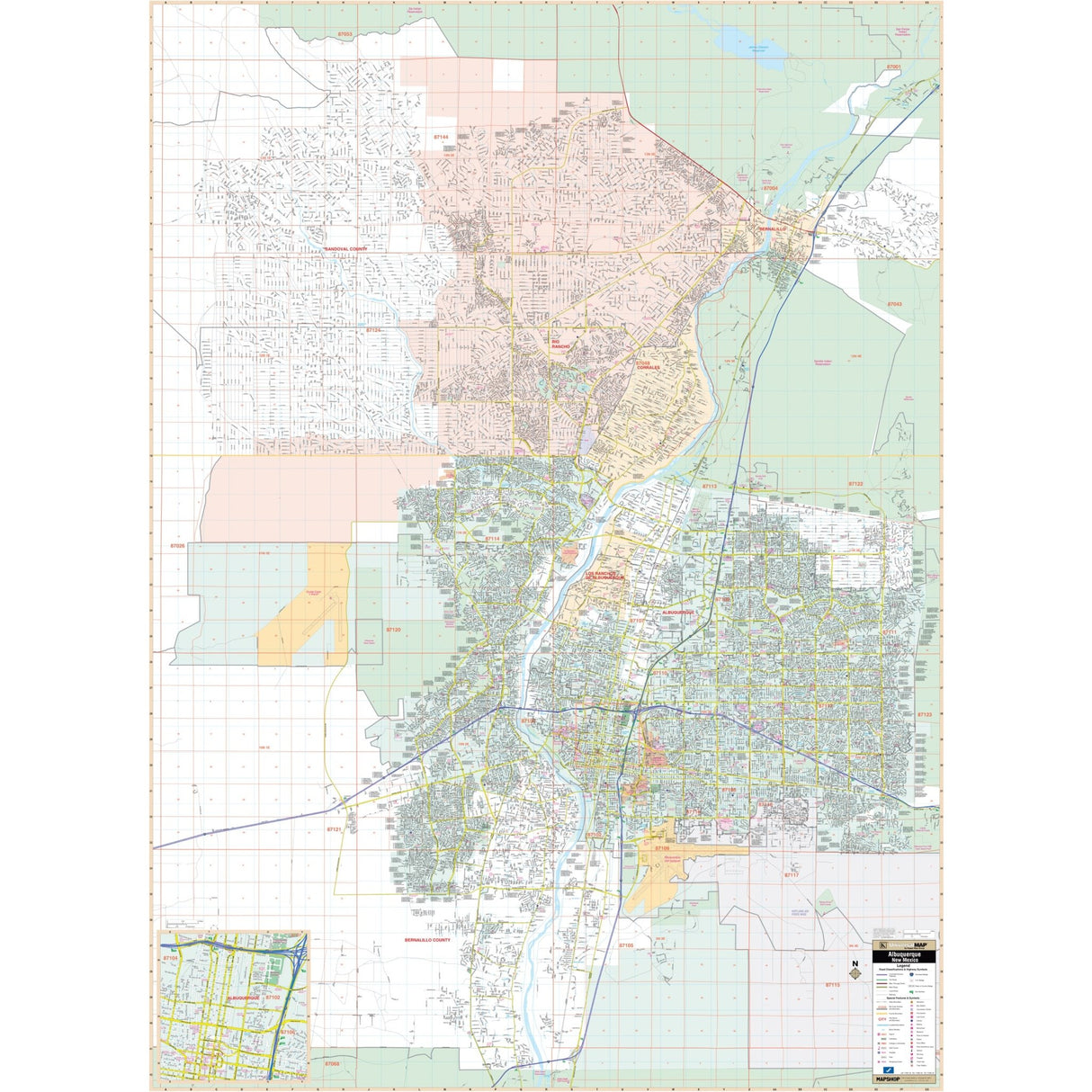 Albuquerque, NM Wall Map - Ultimate Globes - POD - KA - C - NM - ALBUQUERQUE - PAPER - Ultimate Globes