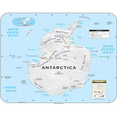 Antarctica Shaded Relief Wall Map - KA-ANT-SHR-38X30-PAPER - Ultimate Globes