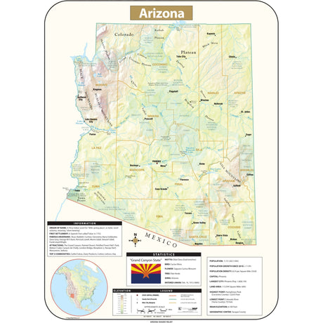 Arizona Shaded Relief State Wall Map - Ultimate Globes - POD - KA - S - AZ - SHR - 28X38 - PAPER - Ultimate Globes