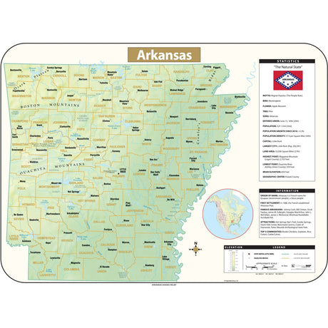 Arkansas Shaded Relief State Wall Map - Ultimate Globes - POD - KA - S - AR - SHR - 38X28 - PAPER - Ultimate Globes