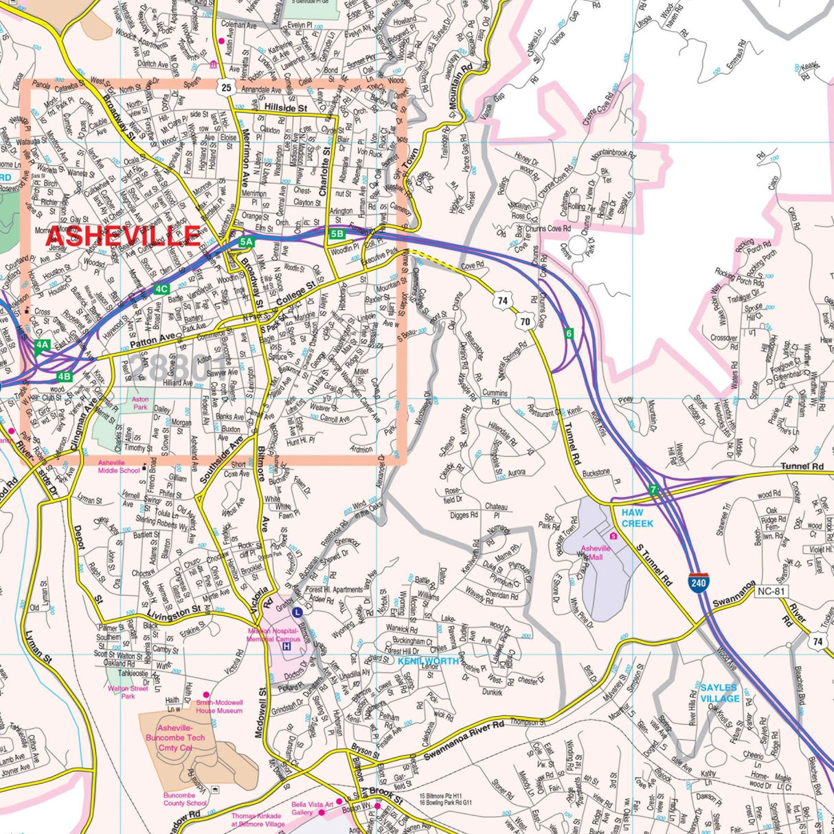 Asheville, NC Wall Map - Ultimate Globes - POD - KA - C - NC - ASHEVILLE - PAPER - Ultimate Globes