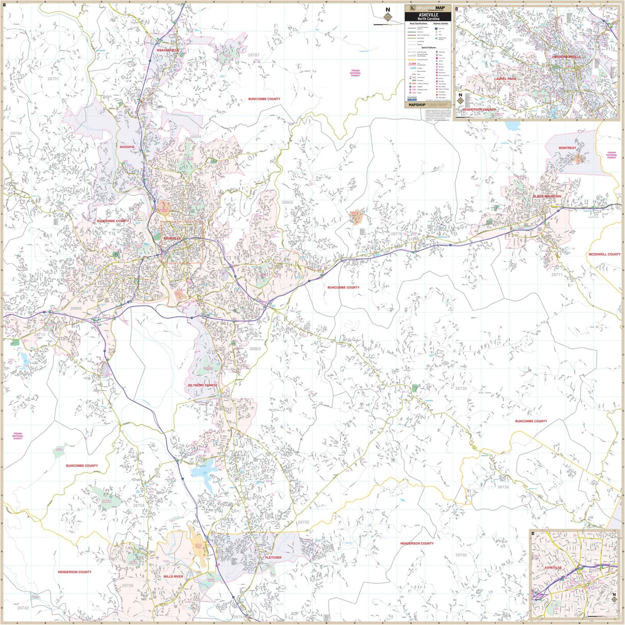 Asheville, NC Wall Map - KA-C-NC-ASHEVILLE-PAPER - Ultimate Globes