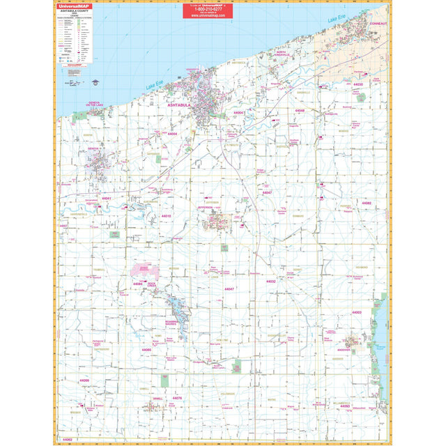 Ashtabula, OH Wall Map - KA-C-OH-ASHTABULA-PAPER - Ultimate Globes